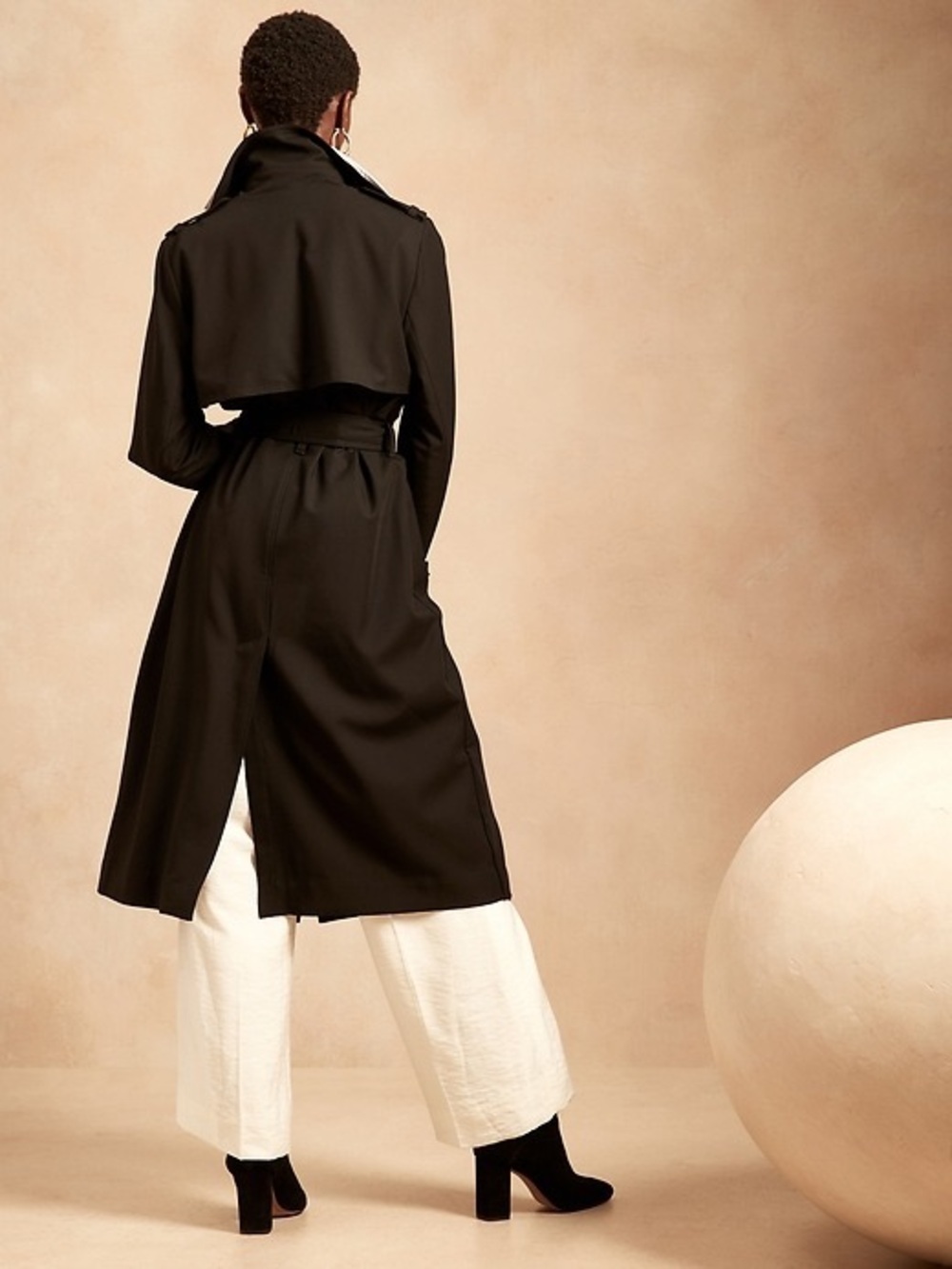 Banana Republic Classic Black Soft Trench Coat Tie Belt Women's Petite Large - Picture 2 of 8